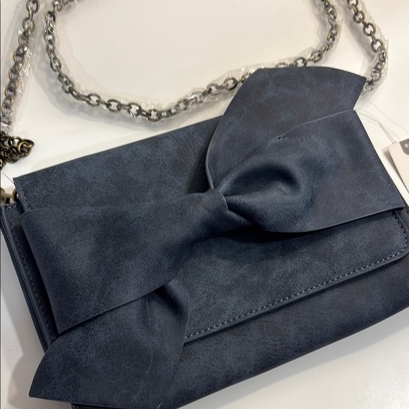 Anthropologie Blue Bow Clutch with Chain Strap NWT - Picture 2 of 6